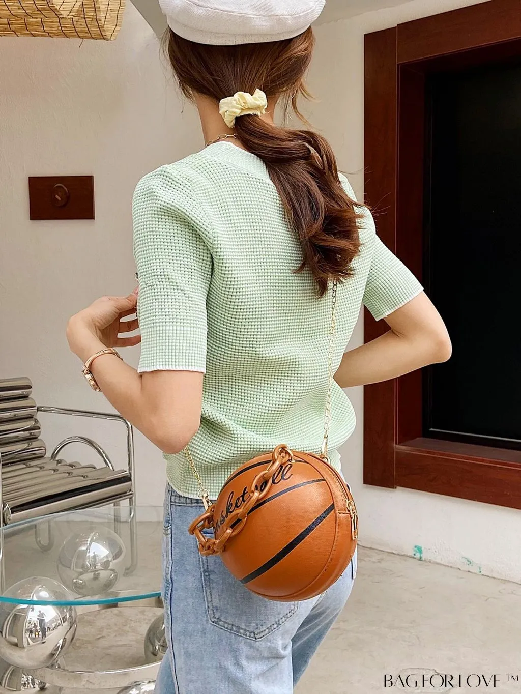 BagForLove - Y2K Basketball Satchel: Trendy Mini Graphic Crossbody with Chain Strap & Top Handle