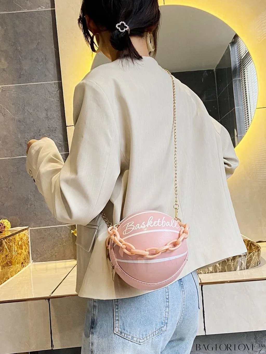 BagForLove - Y2K Basketball Satchel: Trendy Mini Graphic Crossbody with Chain Strap & Top Handle
