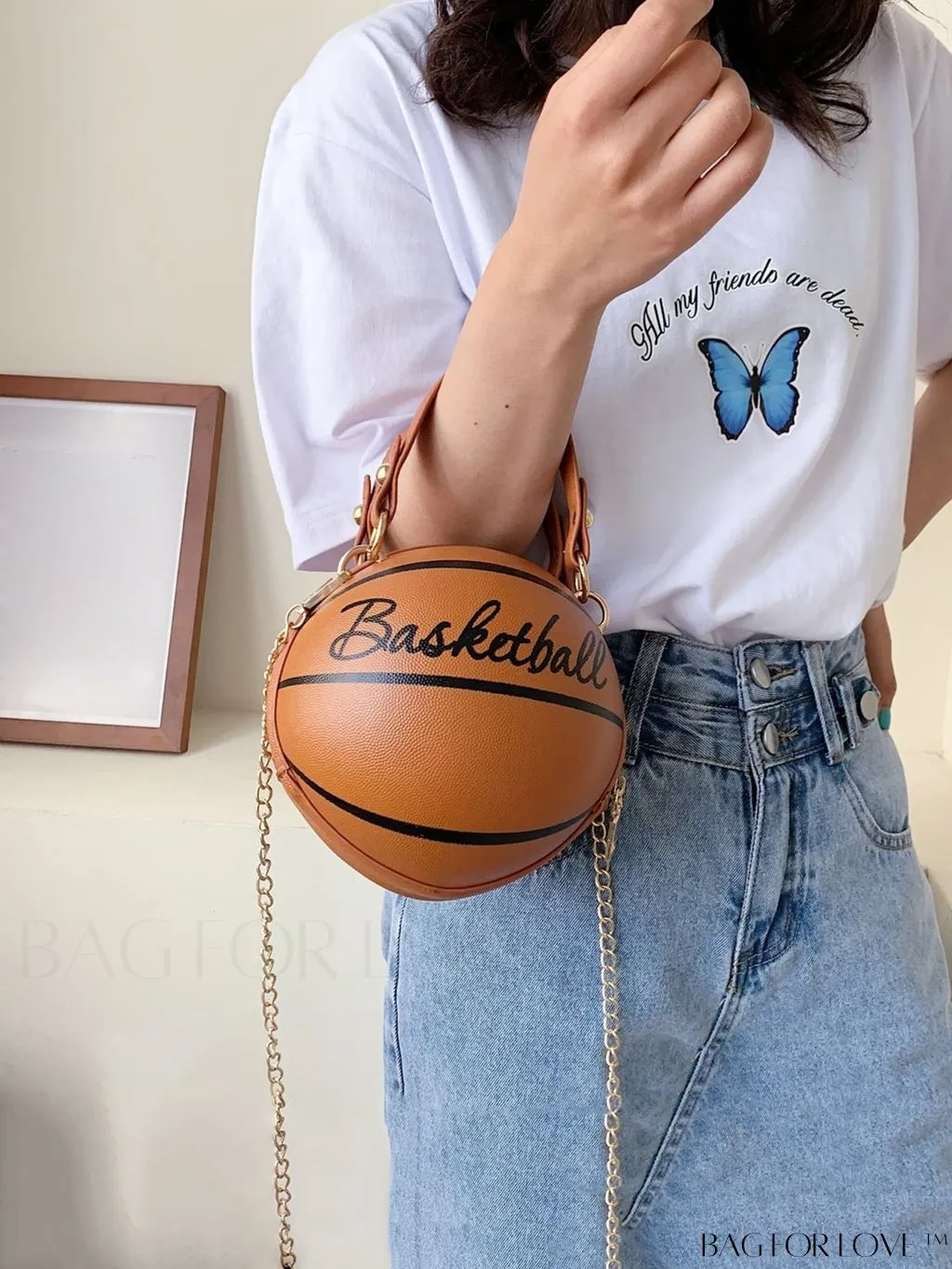 BagForLove - Y2K Basketball Satchel: Trendy Mini Graphic Crossbody with Chain Strap & Top Handle