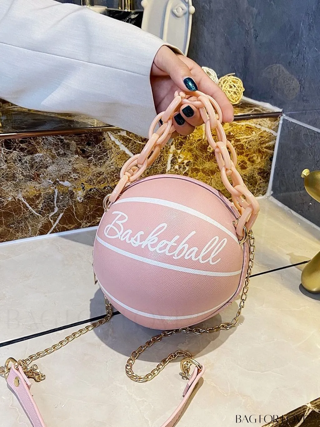 BagForLove - Y2K Basketball Satchel: Trendy Mini Graphic Crossbody with Chain Strap & Top Handle