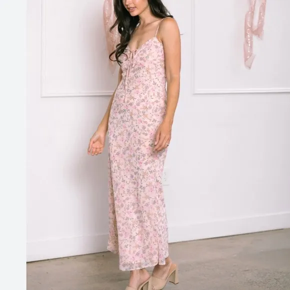 bailey rose  mesh Floral Pink Maxi Dress maxi size S