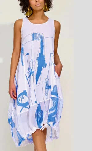 Banana Blue Blue Fish Print Linen Dress