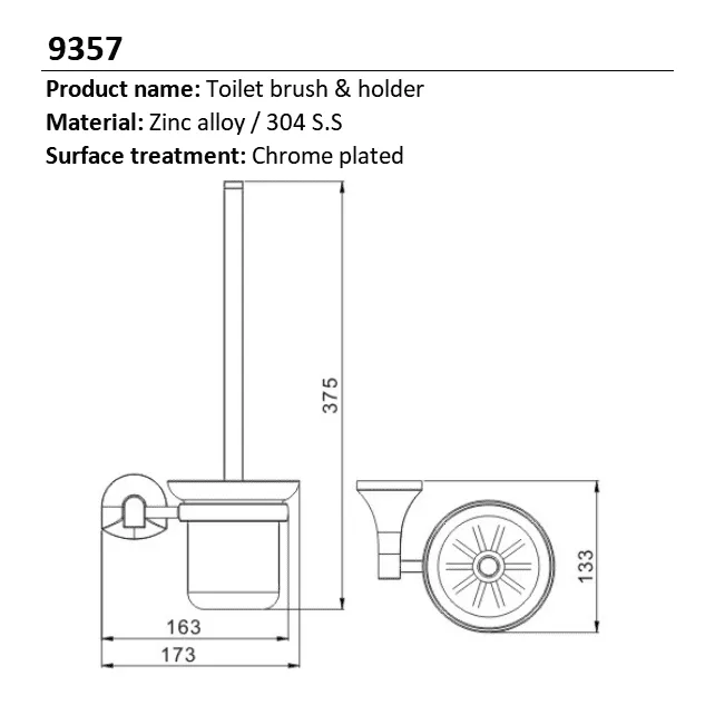 Bathroom Stainless Steel Wall-Mounted Toilet Brush with Frosted Glass Jar - 9357