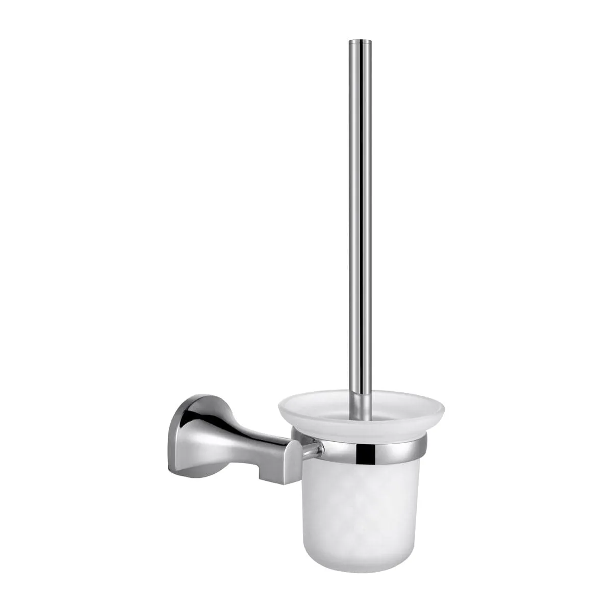 Bathroom Stainless Steel Wall-Mounted Toilet Brush with Frosted Glass Jar - 9357