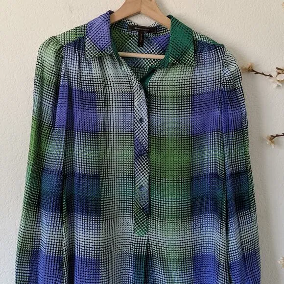 BCBGMAXAZRIA Checkered Plaid Button Shirtdress Med