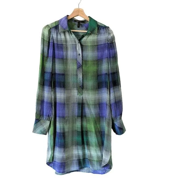 BCBGMAXAZRIA Checkered Plaid Button Shirtdress Med