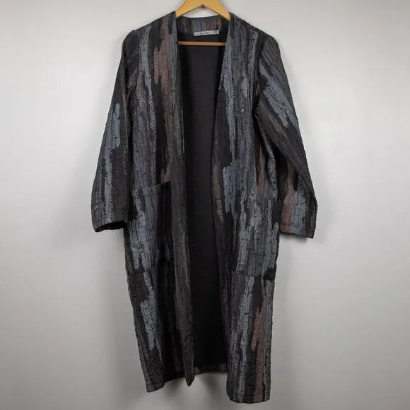 Beau Jours grey crinkle long line open cardigan-S
