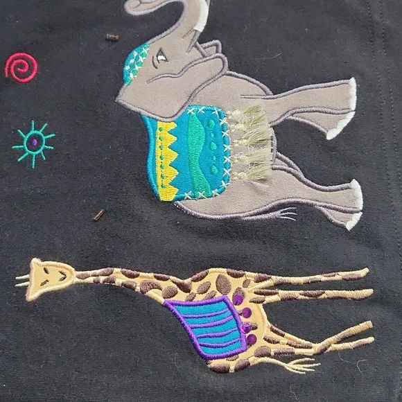Bechamel, Women's Artsy Teacher, Embroidered, Sequins Detailed Animals, sz XL