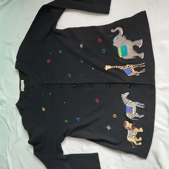Bechamel, Women's Artsy Teacher, Embroidered, Sequins Detailed Animals, sz XL