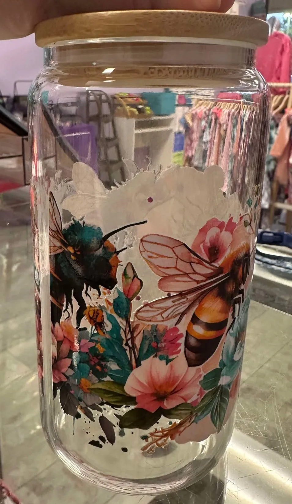 Bees With Flowers Glass Cup