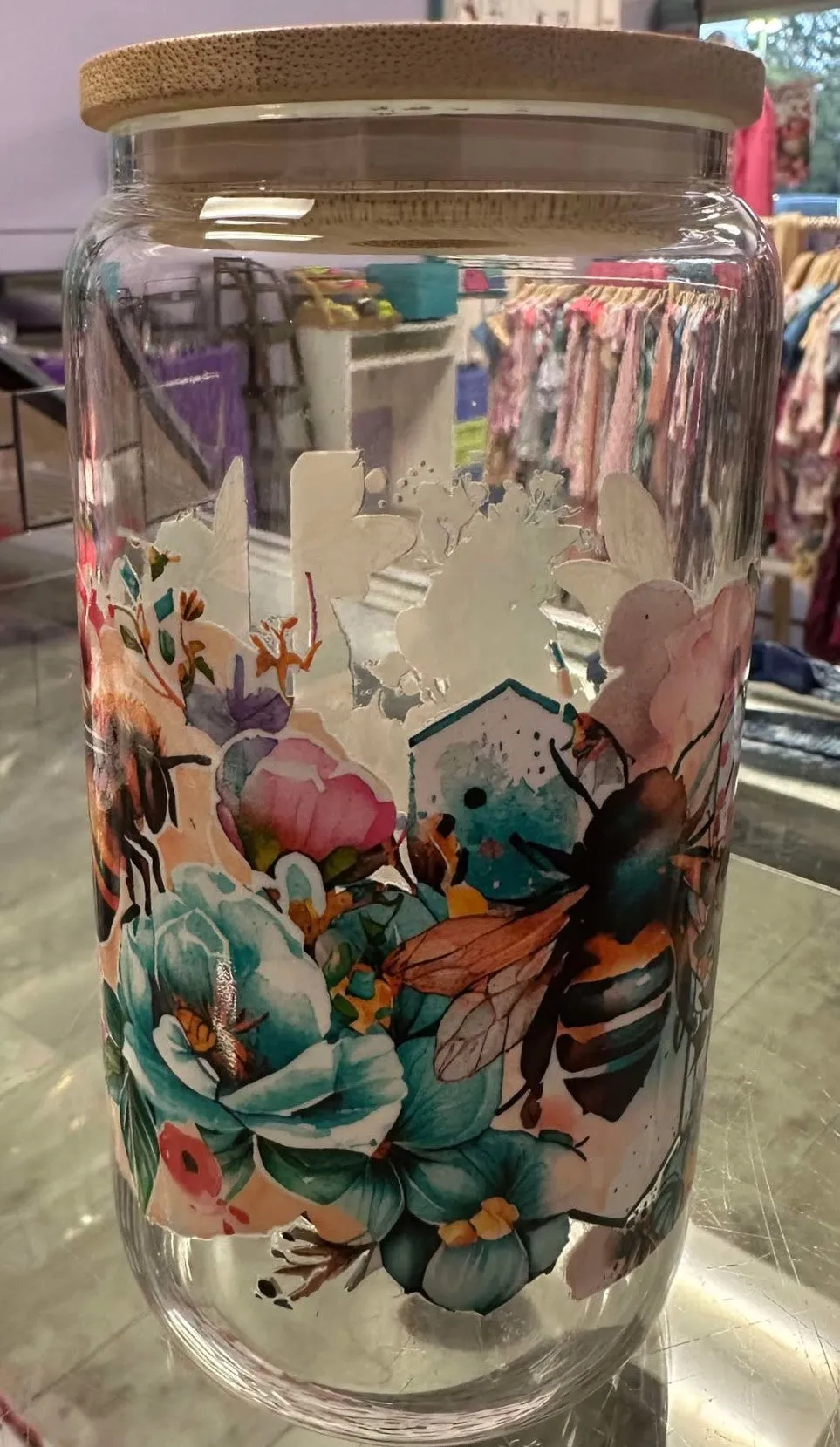Bees With Flowers Glass Cup