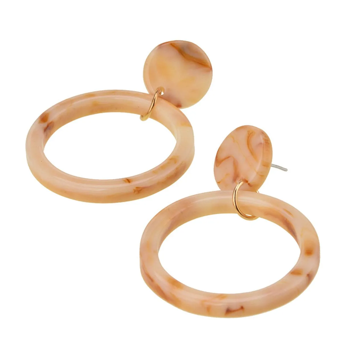 Beige & 18K Gold-Plated Circle Drop Earrings
