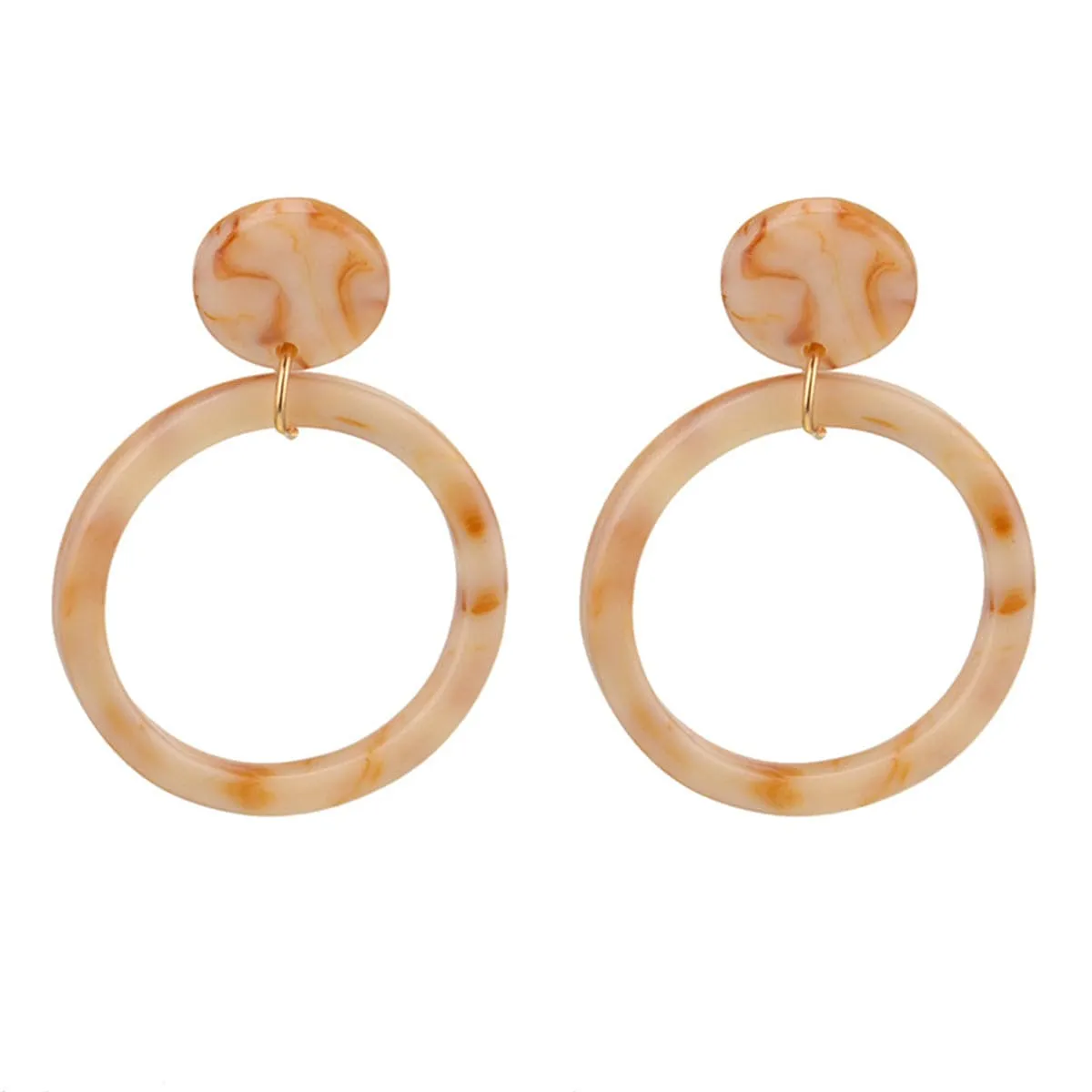 Beige & 18K Gold-Plated Circle Drop Earrings
