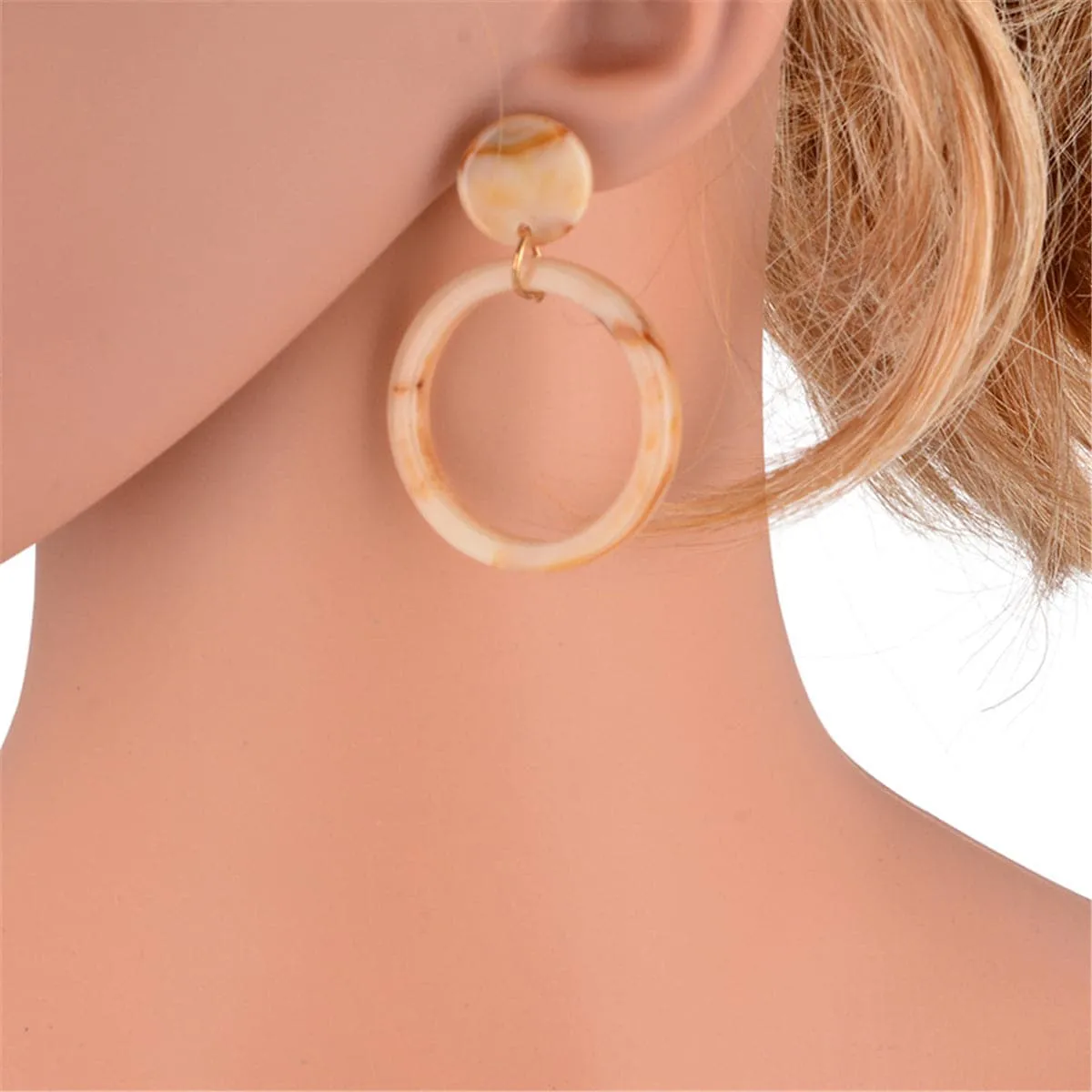 Beige & 18K Gold-Plated Circle Drop Earrings