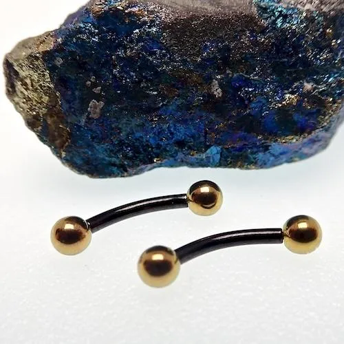 Black & Gold Titanium Curved Barbell Ring 16g
