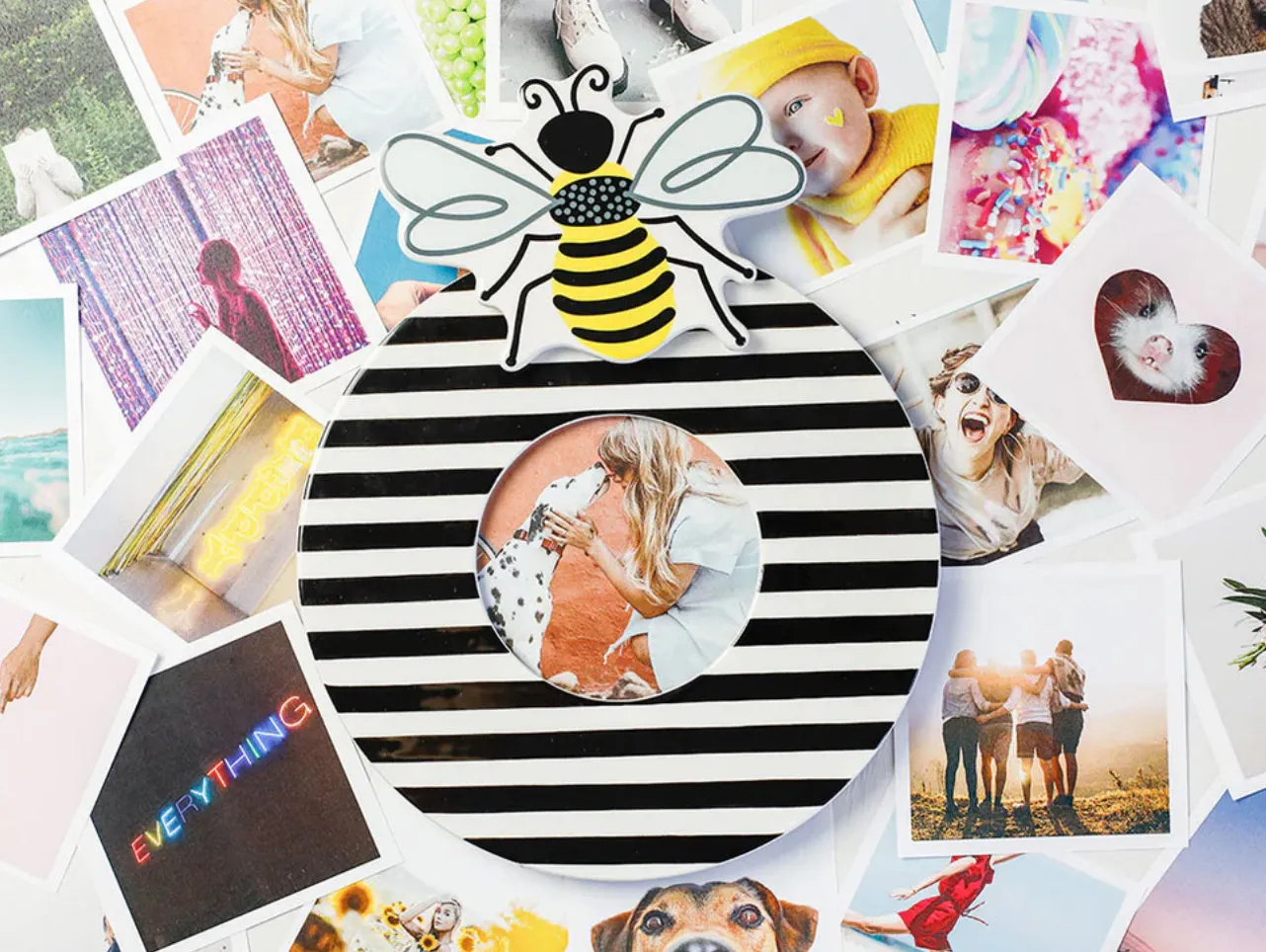 Black Medium Stripe Mini Round Frame