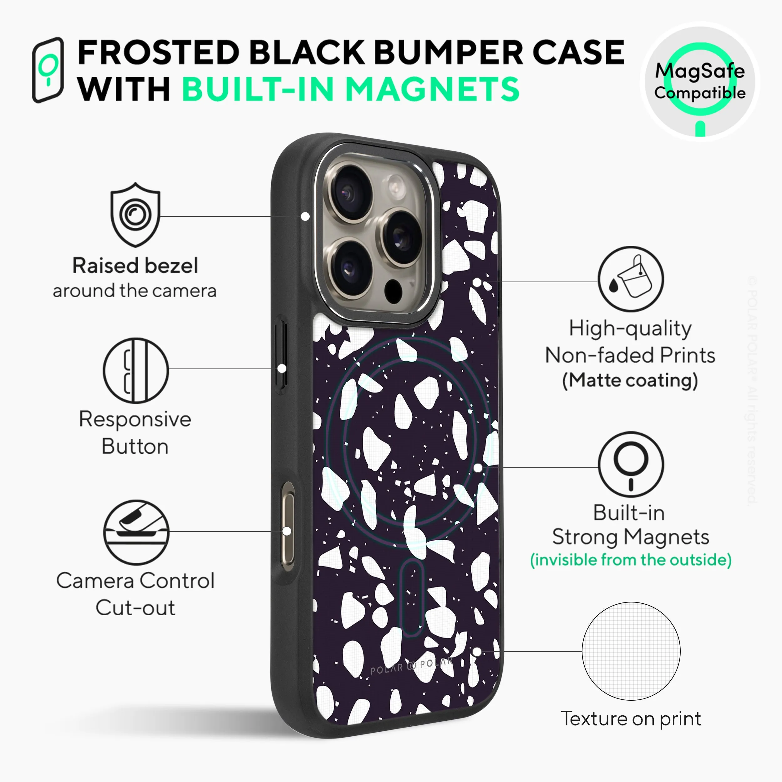 Black Rocky Road Terrazzo - iPhone 16 Pro Frosted Black Bumper MagSafe Case