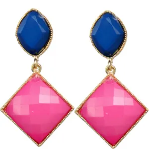 Blue Pink Faceted Faux Gem Post Earrings