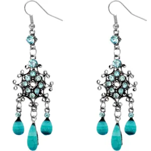 Blue Silver Chandelier Gemstone Earrings