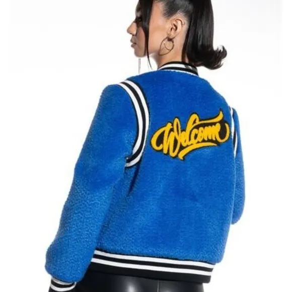 Blue Varsity Jacket with Patches