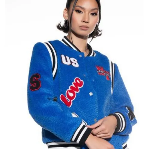 Blue Varsity Jacket with Patches
