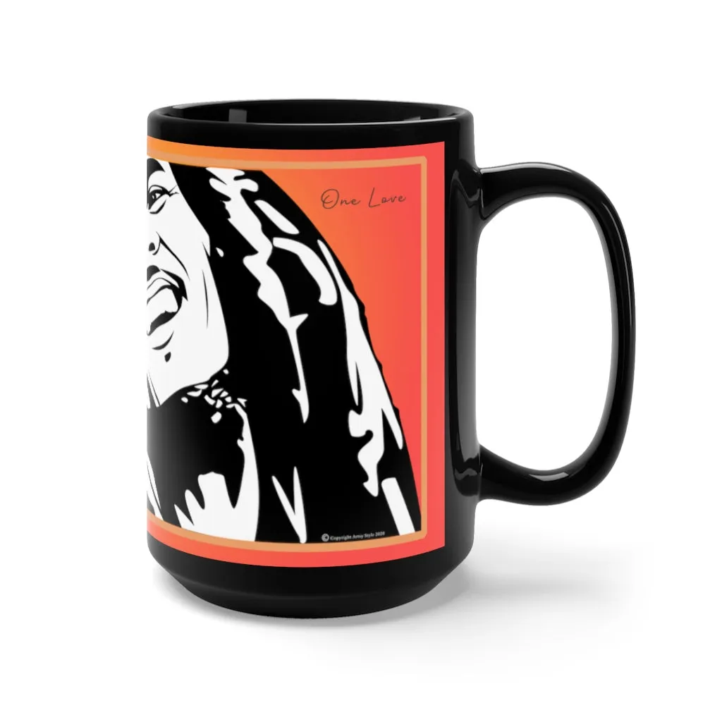 Bob M. One Love w/ Flag Hearts - Black Mug 15oz (Lg)