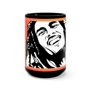 Bob M. One Love w/ Flag Hearts - Black Mug 15oz (Lg)