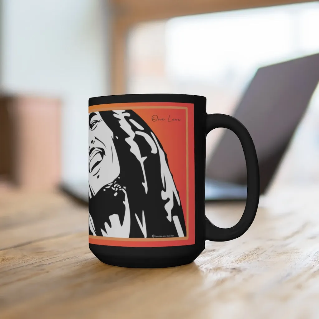 Bob M. One Love w/ Flag Hearts - Black Mug 15oz (Lg)