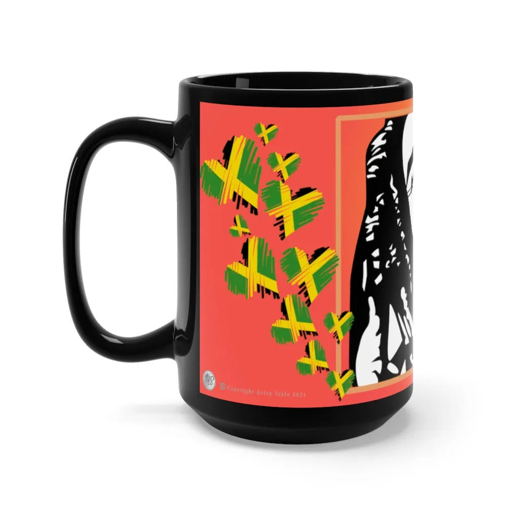 Bob M. One Love w/ Flag Hearts - Black Mug 15oz (Lg)