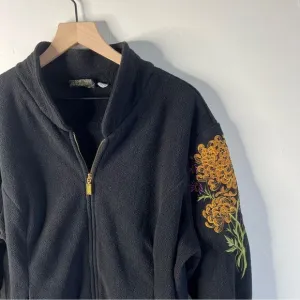 Bob Mackie Embroidered Black Fleece Jacket Size 2X Art to Wear Floral Detail