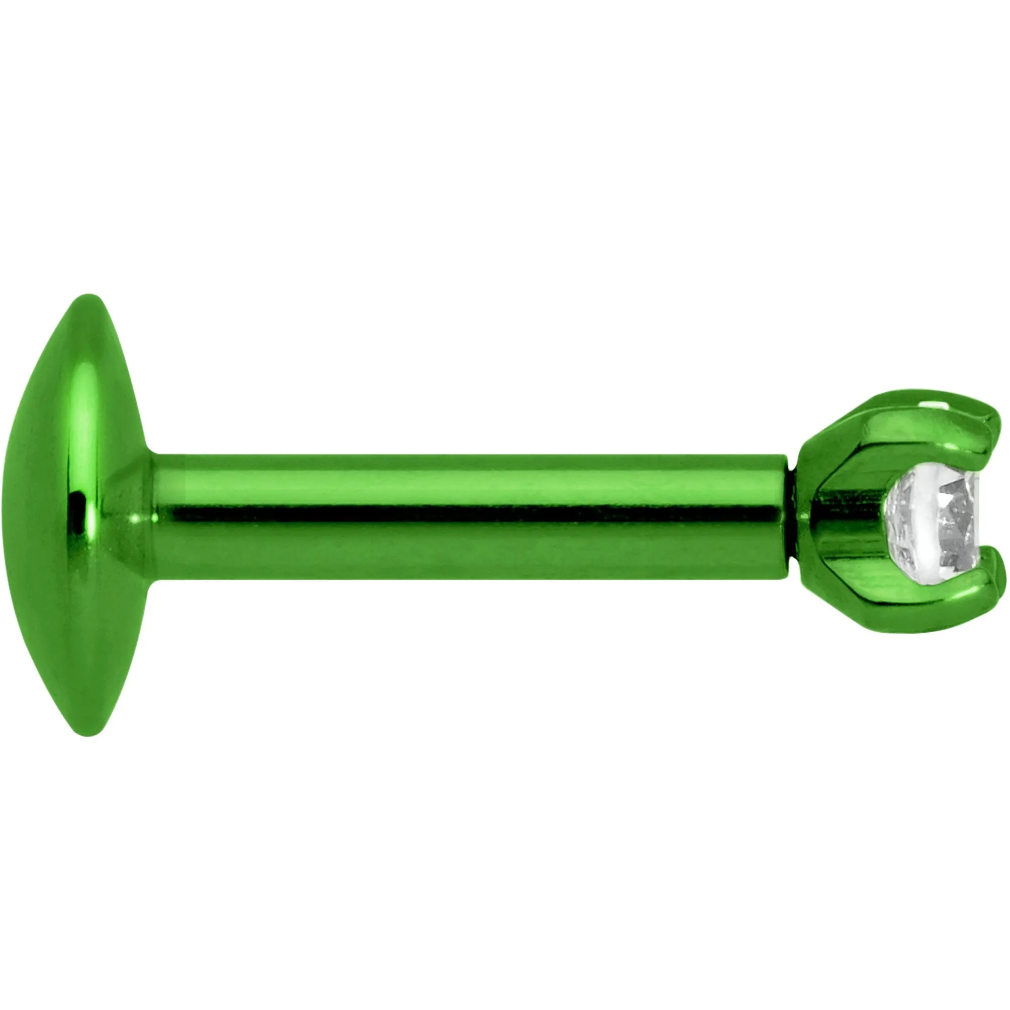 Body Candy Green Titanium IP Steel Clear 2mm Accent Internally Threaded Labret Monroe 16 Gauge 1/4