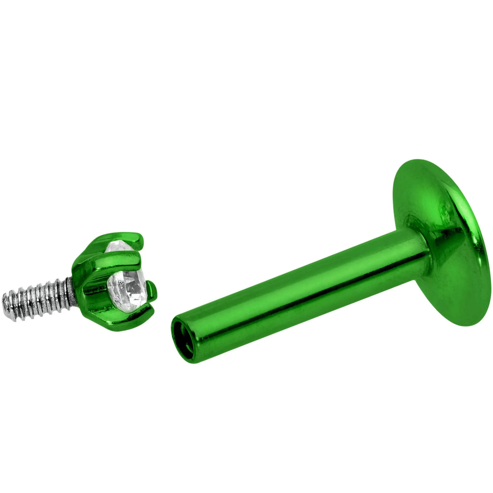 Body Candy Green Titanium IP Steel Clear 2mm Accent Internally Threaded Labret Monroe 16 Gauge 1/4