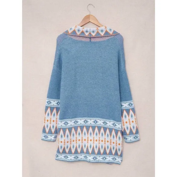 boho aztec print oversized long Open Front Cardigan sweater