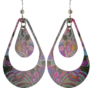 Boho Paisley Double Open Tear Drop Earrings, Stainles Steel, Sterling Silver Earwires, Item# 2635
