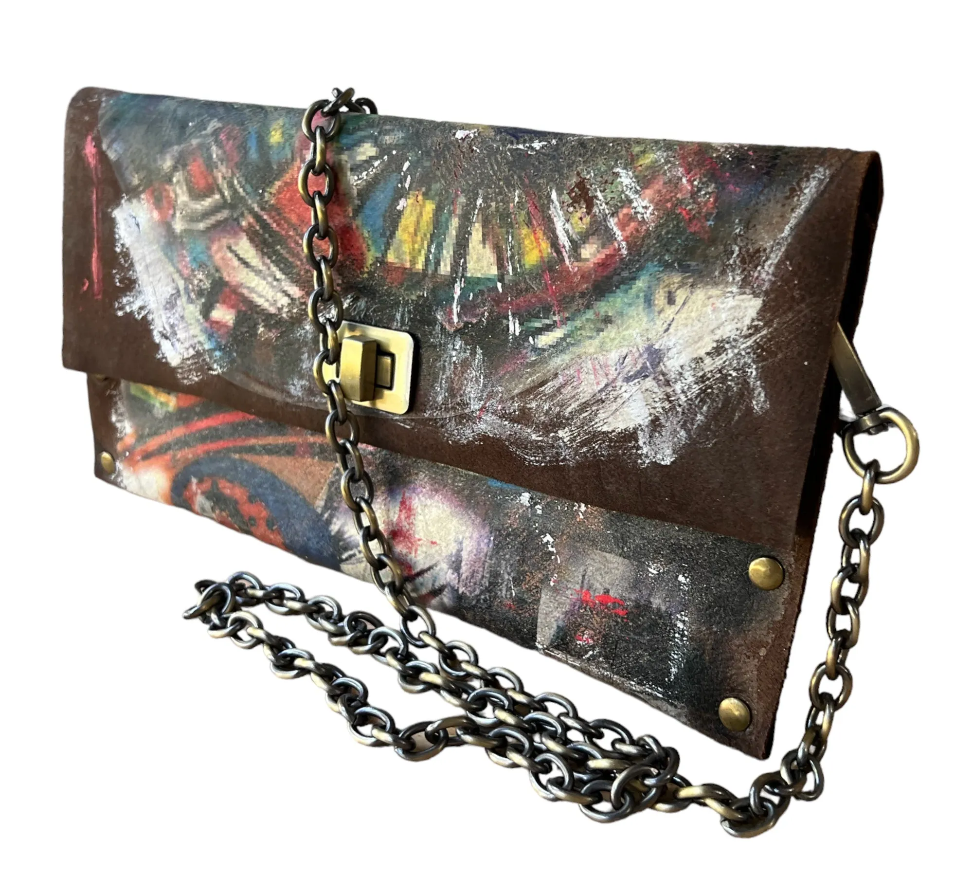 Brown Suede Embellished with Abstract Painting