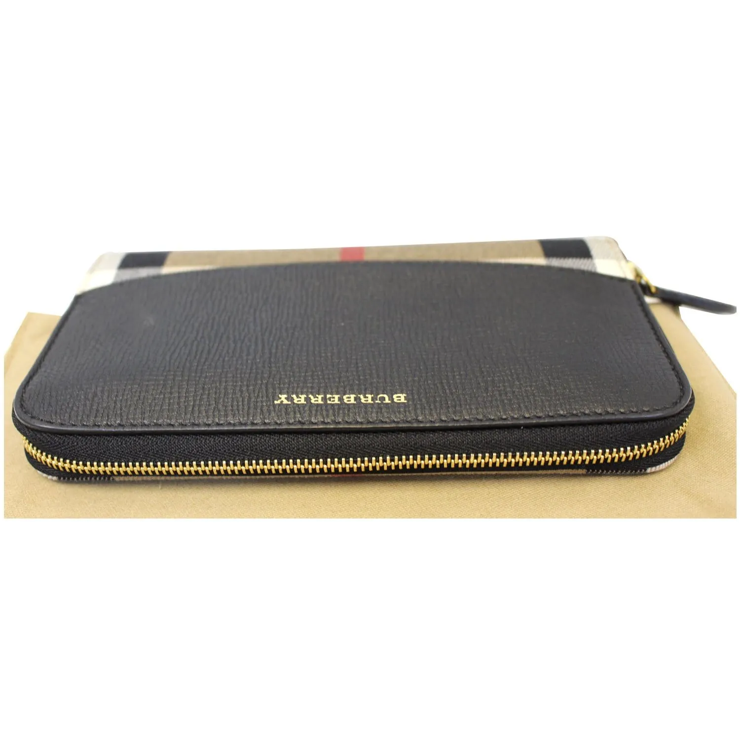 BURBERRY Haymarket Leather Canvas Continental Wallet Balck