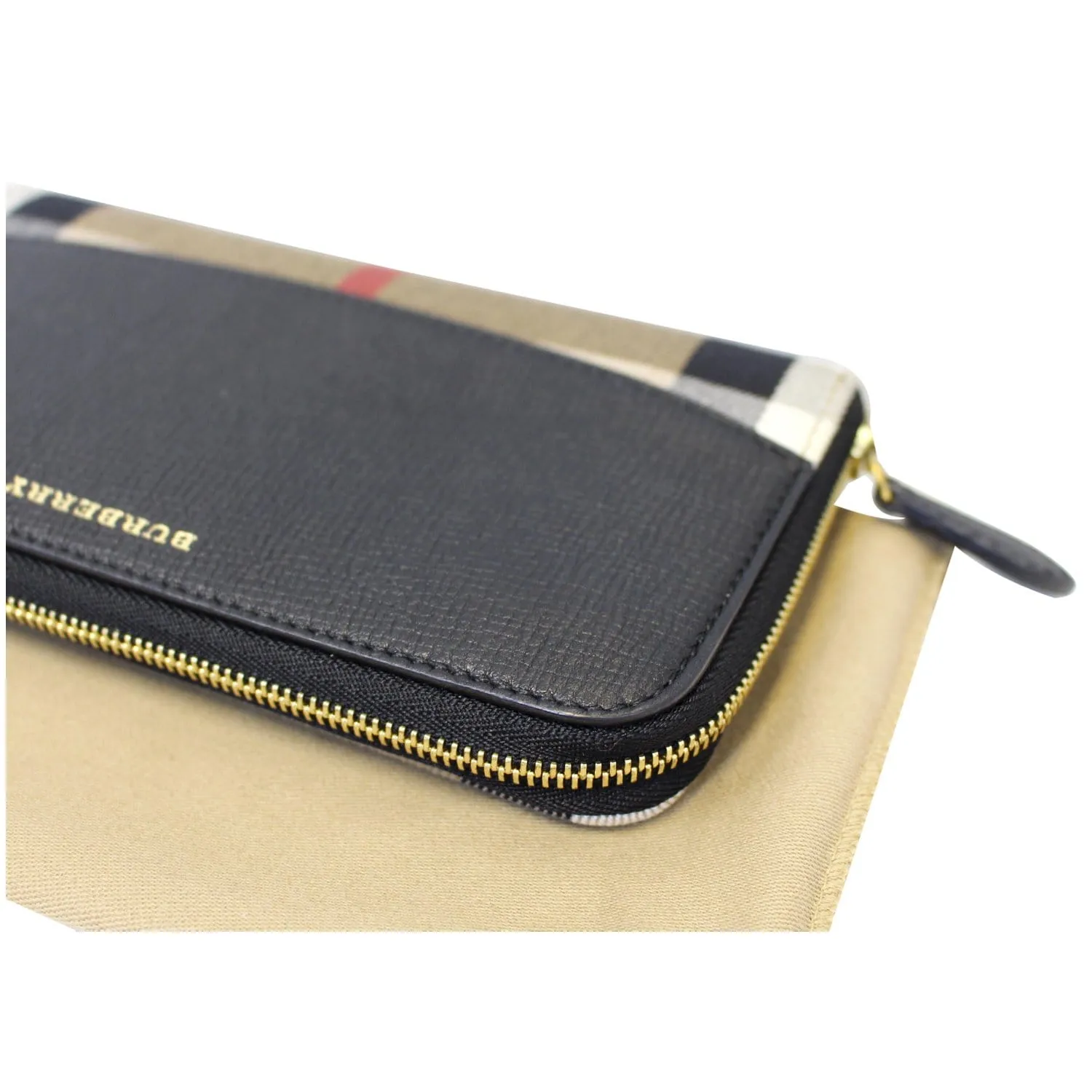 BURBERRY Haymarket Leather Canvas Continental Wallet Balck