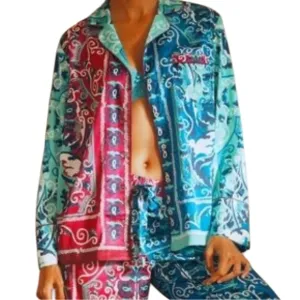By Anthropologie Silky Artsy Abstract Printed Button Down Collard Pajama Top