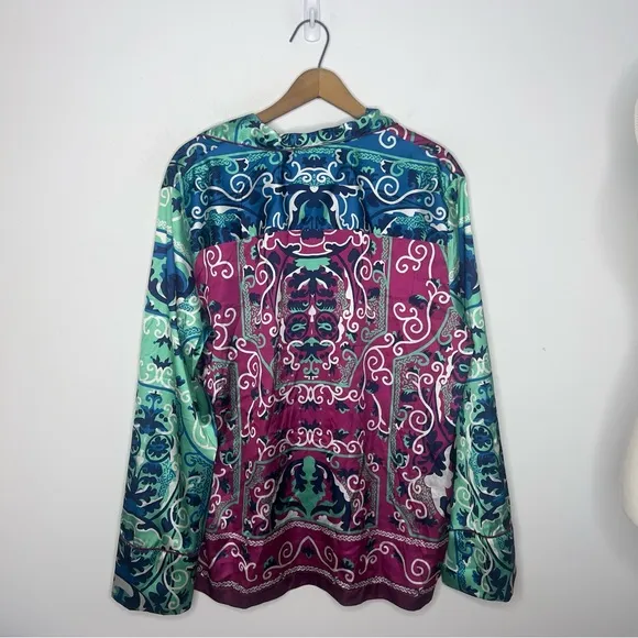 By Anthropologie Silky Artsy Abstract Printed Button Down Collard Pajama Top