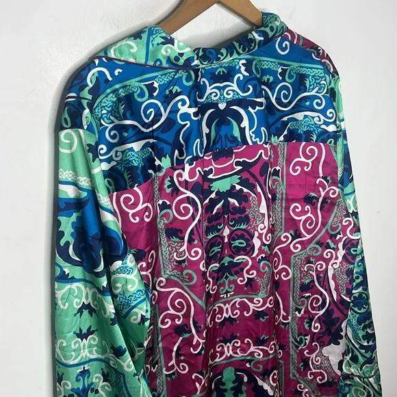 By Anthropologie Silky Artsy Abstract Printed Button Down Collard Pajama Top