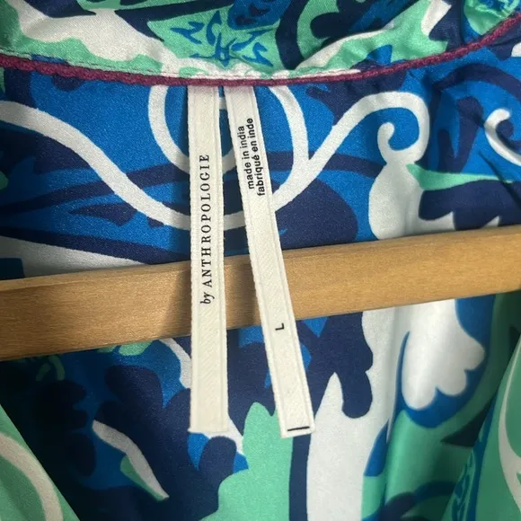 By Anthropologie Silky Artsy Abstract Printed Button Down Collard Pajama Top