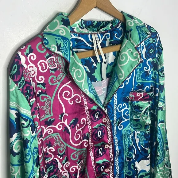 By Anthropologie Silky Artsy Abstract Printed Button Down Collard Pajama Top