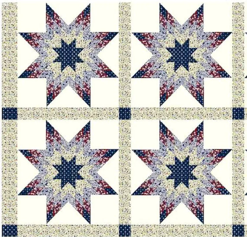 Calico Star Navy 90" x 35" Cheater Quilt Top Print 637