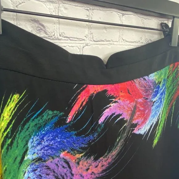 Carmen Marc Valvo Colorful Skirt Black Size 8 A- Knee Length Stretch Artsy