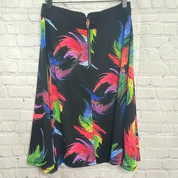 Carmen Marc Valvo Colorful Skirt Black Size 8 A- Knee Length Stretch Artsy