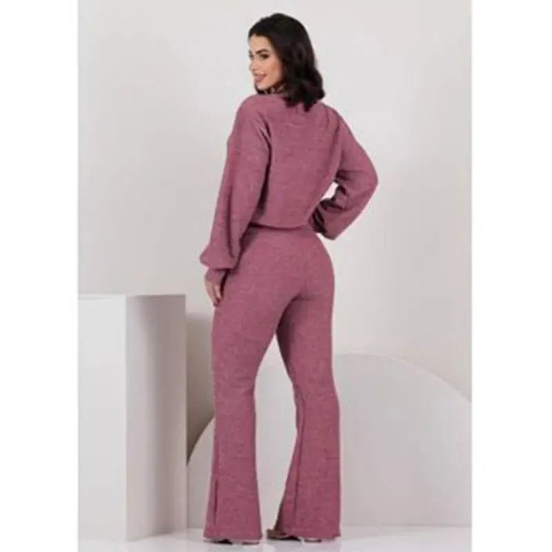 Casual Striped Round Neck Set - Fashionable Solid Ensemble
