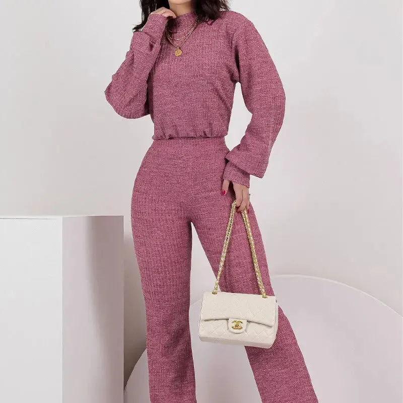 Casual Striped Round Neck Set - Fashionable Solid Ensemble
