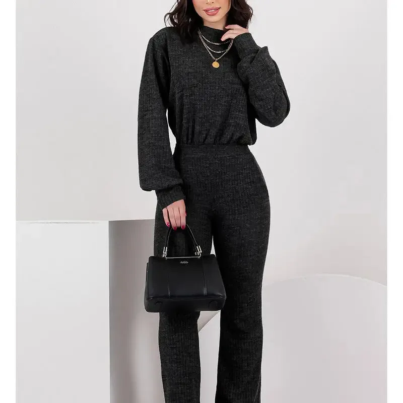 Casual Striped Round Neck Set - Fashionable Solid Ensemble