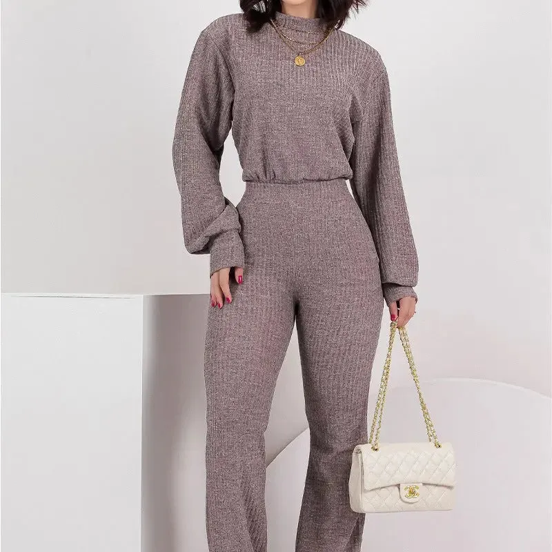 Casual Striped Round Neck Set - Fashionable Solid Ensemble
