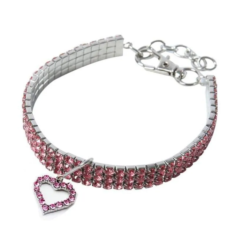 Cat Crystal Heart Collar With Diamante Rhinestone Material